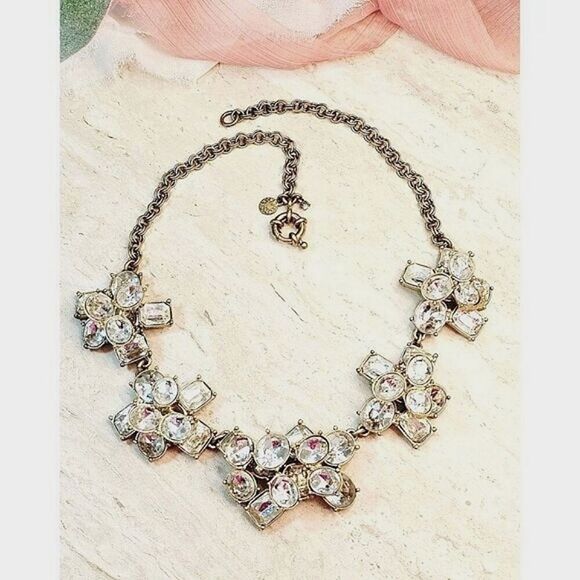 J. Crew Vintage Crystal Statement Necklace With Gold-Tone Chain & Toggle Clasp - Picture 1 of 10